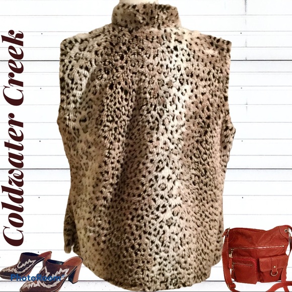 Coldwater Creek Brown Animal Print Faux Fur Vest - Picture 2 of 2